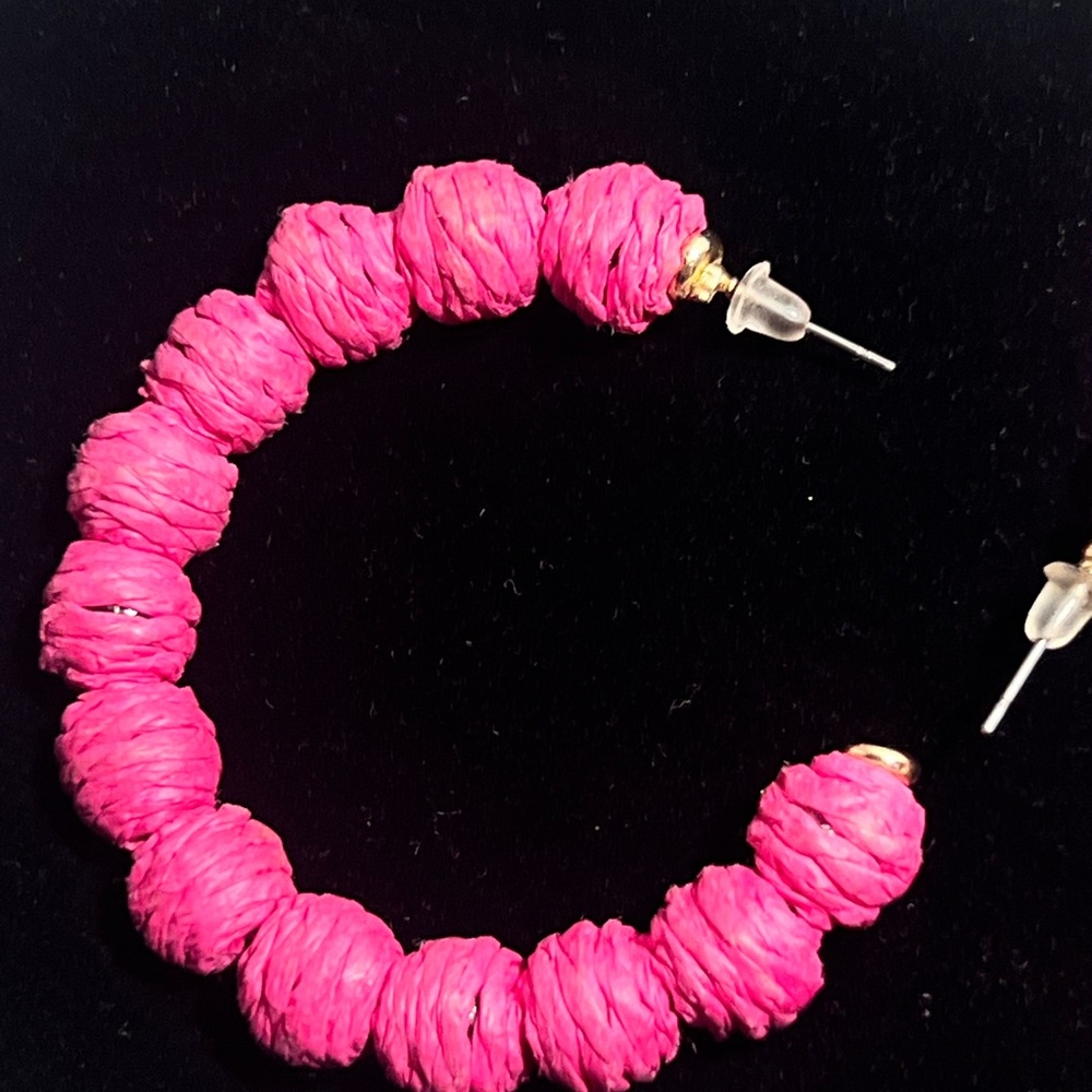 statement Raffia Hoop Dangle earrings - Picture 2 of 4